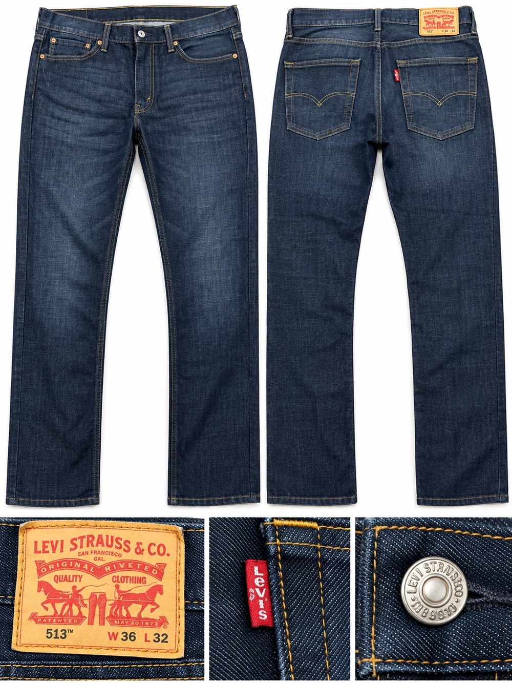 Levi’s 513 Slim Straight Jeans Men’s 36x32 Dark Indigo Blue Denim